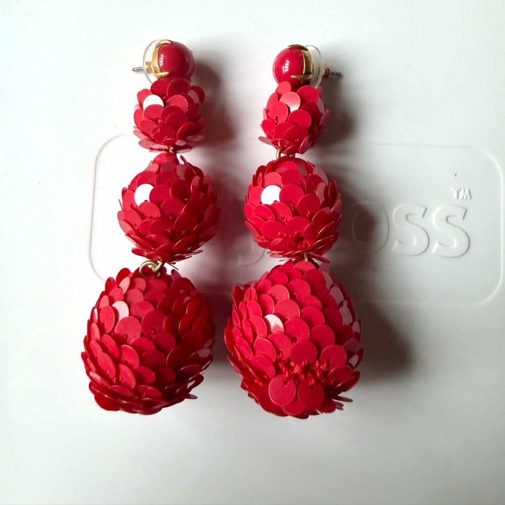 NWOT J. Crew Red Sequin Drop Earrings
